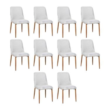 Imagem de Kit 10 Cadeiras De Jantar Montana Estrutura Aço Carbono Laminado Natural Com Estofado Linho Cru