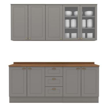 Imagem de Cozinha Completa Americana 4 Peças Cinza/nature Com Tampo - Móveis Henn Cinza/nature