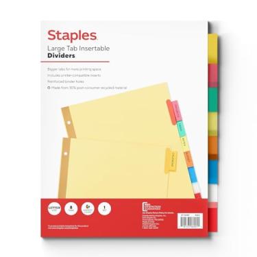 Imagem de Separadores de papel com aba grande 153866 da Staples, 8 abas, com abas de cores sortidas