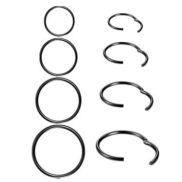 Imagem de Conjunto de argolas de nariz 8 peças, anel de septo de aço inoxidável cirúrgico de titânio para cartilagem, lindo anel de lábio fino 18g/16g prata/preto/dourado, Metal, Sem pedras preciosas,