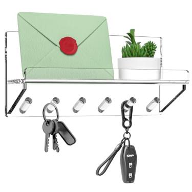 Imagem de BOSSCASA Suporte de correio de acrílico com ganchos para chaves, chave e suporte de correspondência, porta-chaves para parede com suporte de correspondência, organizador de cartas, decoração para sala de entrada, banheiro, corredor, cozinha, escritório (transparente)