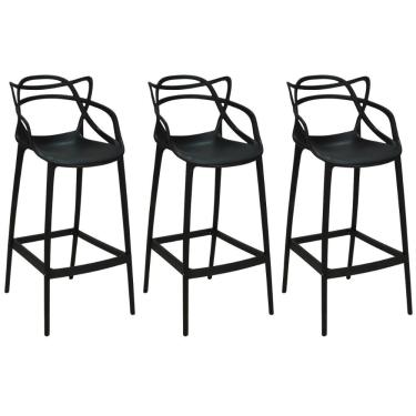 Imagem de Kit 3 Banqueta Alta Allegra Com Encosto Design Cozinha/bancada - Preto