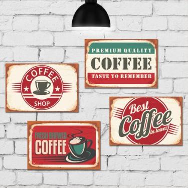 Imagem de Placa Decorativa MDF Vintage Cozinha Café Kit 4un 30x40cm - Quartinhos