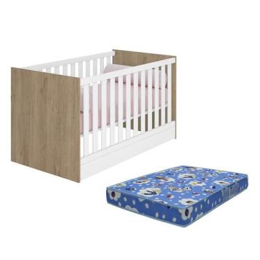 Imagem de Berço Mini Cama Doce Sonho Carvalho/Branco com Colchão Baby Physical -
