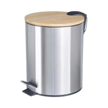 Imagem de Lixeira Cesto De Lixo 3 Litros Inox Bambu Para Banheiro Lavabo Cozinha