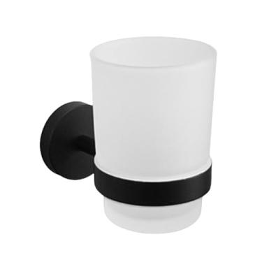 Imagem de Conjunto de acessórios para banheiro de parede em aço inoxidável preto fosco com toalheiro e azulejo, inclui tapete de banho, lava-louças e suporte para toalhas (porta-copos)