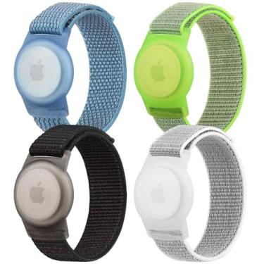 Imagem de Pacote com 4 pulseiras de nylon para crianças, airtag de nylon macio para Apple AirTag, pulseira ajustável antiperda para bebês, meninos e meninas, idosos (preto/azul/verde/cinza)