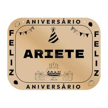 Imagem de Placa Feliz Aniversário Ariete em MDF, 19x14 cm, com 2 Furos para Pendurar