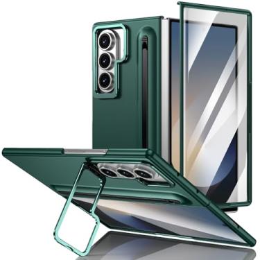 Imagem de Capa para Samsung Galaxy Z Fold 7 6 5 4 3 com protetor de tela de vidro, uma caneta, suporte para câmera, capa fina à prova de choque (dobrável 4, verde)