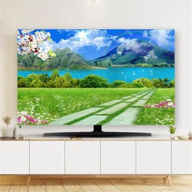 Imagem de Capa de TV com estampa de natureza verde, capa protetora contra poeira para TV interna de 82 a 80 polegadas, protetor de tela elástico para exibição de televisão/PC, cobertura decorativa antipoeira