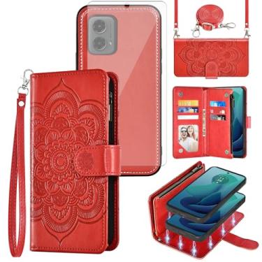 Imagem de Asuwish Capa de celular para Motorola Moto G 5G 2024 com zíper carteira magnética destacável com protetor de tela de vidro temperado alça transversal cordão mandala flor porta-cartão G5G 5 G G5