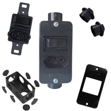 Imagem de KIT Interruptor C/Tomada 10a Preto + Condulete Sobrepor 4/2pol + Placa + Adaptadores 1/2pol (Preto)