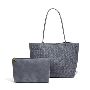 Imagem de Waiyqju Sacola feminina luxuosa feita à mão, conjunto de bolsa de praia, elegante para reduzir a idade, Material fosco nº 15 cinza, Large