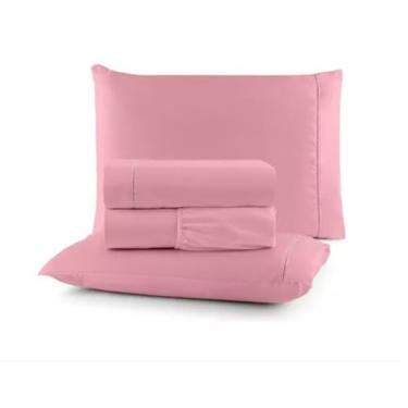 Imagem de Jogo De Lençol 400 Fios Percal 03 Peças Com Elástico Para Cama Box Toque Macio Jogo de cama Solteiro Casal Queen e King (Rosê, Solteiro 2 Peças)