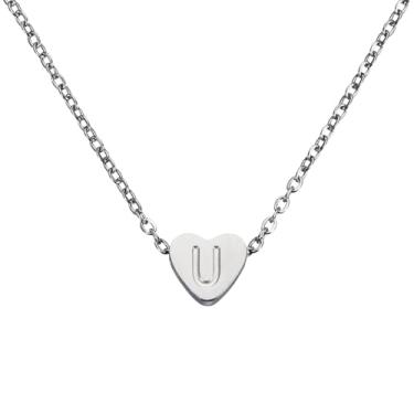 Imagem de PATIKIL Colar de coração com inicial para mulheres, banhado a ouro 18K, corrente de aço inoxidável delicada, nome personalizado, letra U, colares com pingente para mulheres, joias, presentes, tom
