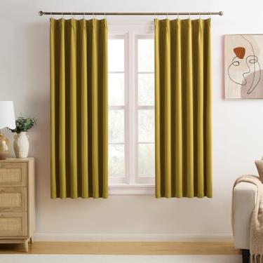 Imagem de KEQIAOSUOCAI Cortinas plissadas amarelas de 113 cm de comprimento, conjunto de 2 painéis, cortinas de janela com cancelamento de ruído para quarto de bebê, sala de estar, 102 x 114 cm
