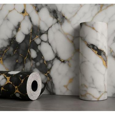 Imagem de PAINEL ADESIVO DE PAREDE 3D UV MÁRMORE 3Mx60CM CARRARA GOLD LUAZA