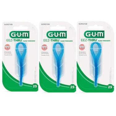 Imagem de Passa Fio Dental GUM 25 Unidades Auxilia Uso Do Fio Kit c/3