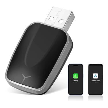 Imagem de Kacenray Adaptador automotivo 2 em 1 sem fio CarPlay e Android, suporta controle original, atualização OTA, Plug and Play, mini adaptador sem fio adequado para carros com fio OEM CarPlay/Android Auto
