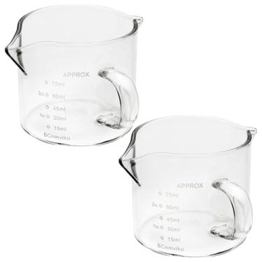 Imagem de Conjunto de 2 xícaras de café expresso de vidro de 100 ml com bico, alça e escala transparente, lavável, reutilizável, caneca de medição para fazer café, conjunto de 2