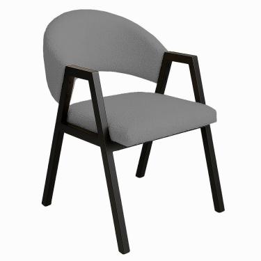 Imagem de Cadeira De Jantar Antonella Boucle Estilo Poltrona Com Pés Preto - 7 Decor Cinza Escuro