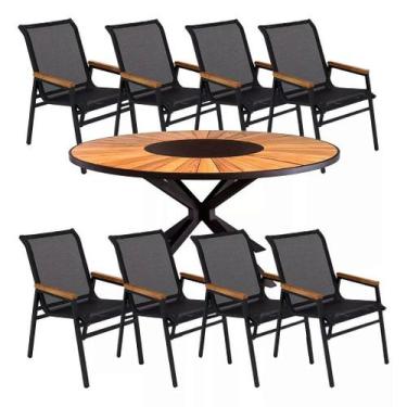 Imagem de Jogo de Mesa Jantar 1,80m Zurick Madeira Pétalas 8 Poltronas Cactos Te