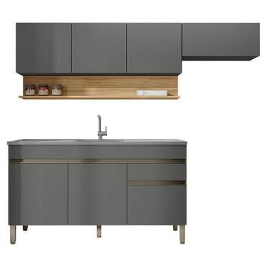 Imagem de Cozinha Modulada 3 Pecas Com Balcao Pia Line Gris Cp Freijo Ktp Gris Cp Freijo
