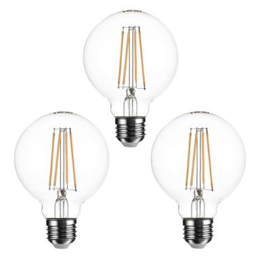 Imagem de SD LUX Lâmpadas G25 Vintage Globe Lâmpadas LED Edison Decorativas Reguláveis 8W 1000lm (Equi. 100W), Base Média E26 CRI> 90 2700K Branco Quente (G25-Transparente, 3)