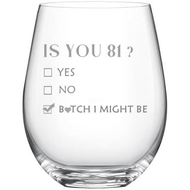 Imagem de ERYUWOZA Presentes de aniversário de 81 anos para mulheres e homens, Turning 81 Present Wine Glass, 81 anos de idade, artigos de festa decorações para ela, presentes de aniversário para mulheres 81
