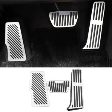 Imagem de SAUWU Capa de pedal de liga de alumínio de 3 peças para Toyota Camry 2018 2019 2020 2021 2022 sem perfuração de alumínio de freio e capas de pedal de acelerador, prata