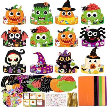 Imagem de Eternity sky 30 conjuntos de artesanato de Halloween para crianças - kit de arte de chapéu de coroa de papel DIY com adesivos para atividades em sala de aula, lembrancinhas de festa