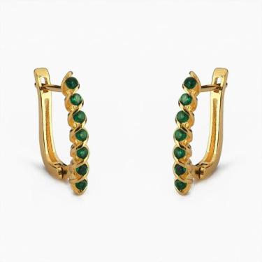 Imagem de Brinco Argola Retangulares com Pedras Zircônia Banhado a Ouro 18k - At