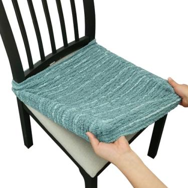 Imagem de Lawalon Capas de assento de jantar elásticas de algodão pesado (azul, conjunto de 6), capas de tecido elástico para cadeiras de jantar, capas de assento de cozinha extraduráveis, protetores laváveis