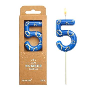 Imagem de PHD CAKE Anéis azuis e dourados de 6 cm com 5 números de velas de aniversário, velas com números de desenho animado, velas com número de bolo, celebração de festa, vela estilo