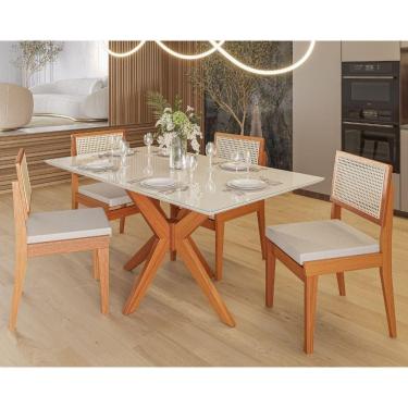 Imagem de Mesa de Jantar 4 Cadeiras Com Tampo de Vidro Madeira/Off White Anna AGN Móveis