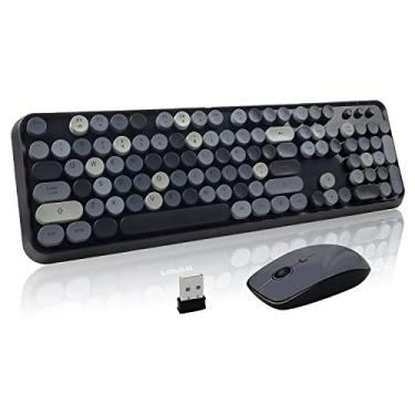 Imagem de LETTON Combo de teclado sem fio, teclado de máquina de escrever sem fio de 2,4 GHz, teclado retrô colorido de tamanho completo para escritório e mouse fofo com 3 DPI para Mac, PC, desktop, laptop