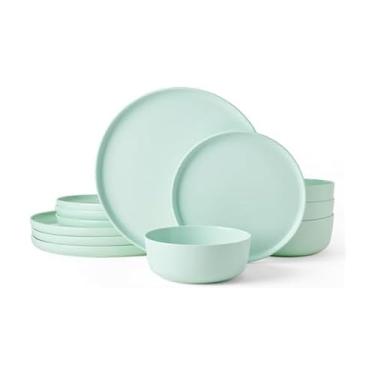 Imagem de Mikasa Madison Pastel Bone China Conjunto de louça leve resistente a lascas de 12 peças, verde menta