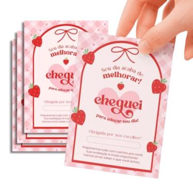 Imagem de 54 Unidades Cartão de Agradecimento para Clientes, 6,5x8,5cm Design Fofo Morango do Amor Seu dia Acaba de Melhorar Tag Papel Glossy 180gr Impressão Frente