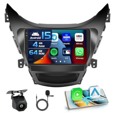 Imagem de Inefala Câmera de backup 4G 64G para Hyundai Elantra 2011-2013, rádio CarPlay, tela sensível ao toque de 22,9 cm, estéreo, carro, Android 15, Android, Bluetooth, 5.0, GPS, WiFi, 18UI