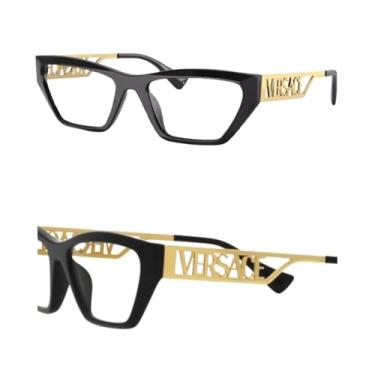 Imagem de Versace VE3327U Armação de óculos com logotipo vintage anos 90 com kit de óculos de luxo eSHADES, Preto (55 mm), 55 mm