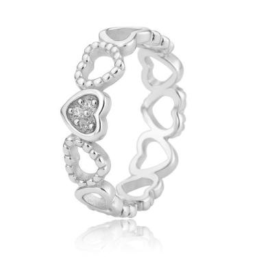 Imagem de Anel Corações Pedras Vazados Folheado Prata 925 Legítima - Papillon Se