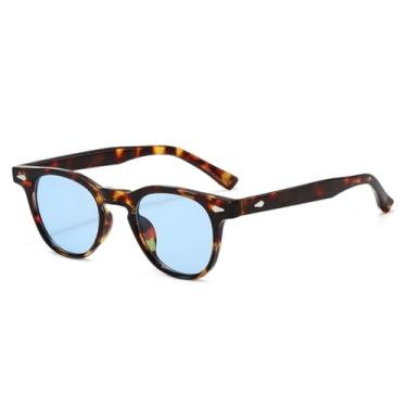 Imagem de Óculos de sol redondos retrô com rebite laranja e tartaruga, moda feminina e masculina, lentes azuis pequenas (5)