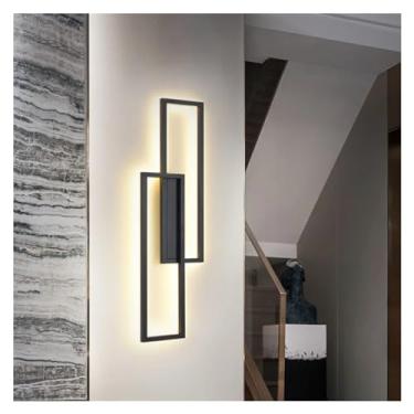 Imagem de HOSETEON Luminária de parede LED simples moderna preta e dourada retangular para decoração de quarto, luminária de parede