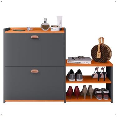 Imagem de Sapateira Organizadora Com Prateleira E Gaveta Basculante Hall de Entrada - Milano - K7 Plus Cor:Cinza Com Nature