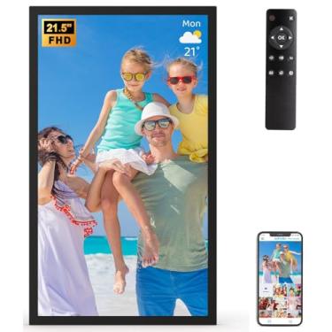 Imagem de Porta-retrato digital grande de 54.6 cm – Tela IPS FHD de 1920 x 1080, WiFi duplo de 32 GB, sensor de luz, rotação automática, montagem na parede, compartilhe foto/vídeo por e-mail do aplicativo, para
