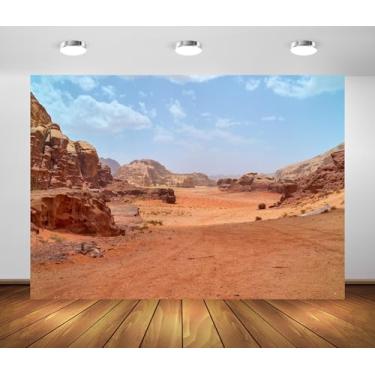 Imagem de Loccor Tecido de 2,1 x 1,5 m de pano de fundo do deserto da Jordânia Wadi Rum deserto de areia vermelha e montanha rochosa com vista panorâmica de fundo Israel, decorações de festa religiosa