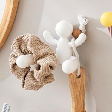 Imagem de 1 peça suporte de parede para pessoas pequenas, sem perfuração, ganchos organizadores de joias, portátil, economia de espaço, casa, banheiro, chaveiro, porta-toalhas, branco