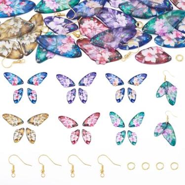 Imagem de 5 conjuntos de pingentes de asas de borboleta de resina flor inseto animal com gancho de brinco e anéis de salto para mulheres fabricação de joias