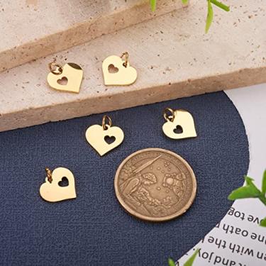 Imagem de 5 peças de coração de aço inoxidável dourado 304 com pingentes de coração minúsculos pingentes de amor de metal com anéis de salto para brincos faça você mesmo, pulseira, colar, fabricação de joias
