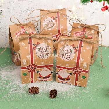 Imagem de 5 pçs/conjunto de caixa de doces de Natal saco de presente de papel kraft para festa em casa Ano Novo doces biscoitos de Natal, 10,1 x 7,1 x 5 cm (estilo 2)